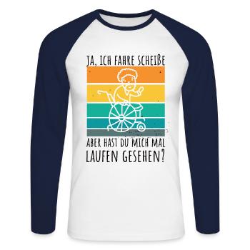 Rollstuhlfahrer Humor Spruch - Unisex Baseballshirt langarm - Weiß/Navy - Vorne - Nik (191cm)
