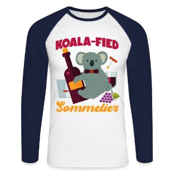 Sommelier Dégustation de vin - T-shirt baseball manches longues Homme - blanc/marine - Devant - Nik (191cm)