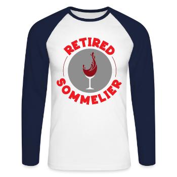 Dégustation de vin de sommelier - T-shirt baseball manches longues Homme - blanc/marine - Devant - Nik (191cm)