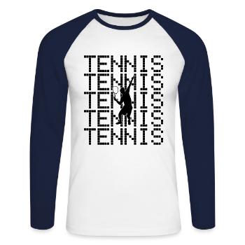 Tennis - Unisex Baseballshirt langarm - Weiß/Navy - Vorne - Nik (191cm)