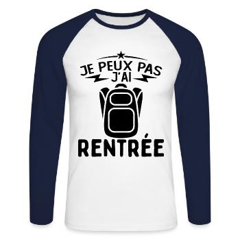 j'peux pas j'ai Rentrée Humour Rentrée Scolaire - T-shirt baseball manches longues Homme - blanc/marine - Devant - Nik (191cm)