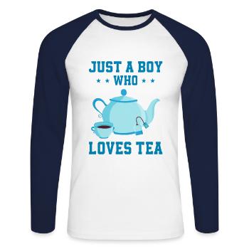 Just A Boy Who Loves Tea Tea Drinker Tea Lover Cup - Unisex Baseballshirt langarm - Weiß/Navy - Vorne - Nik (191cm)