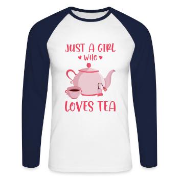 Just A Girl Who Loves Tea Tea Drinker Tea Lover Cu - Unisex Baseballshirt langarm - Weiß/Navy - Vorne - Nik (191cm)