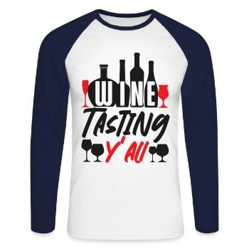 Dégustation de vin de sommelier - T-shirt baseball manches longues Homme - blanc/marine - Devant - Nik (191cm)