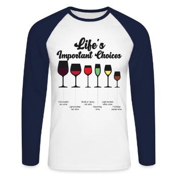 Dégustation de vin de sommelier - T-shirt baseball manches longues Homme - blanc/marine - Devant - Nik (191cm)