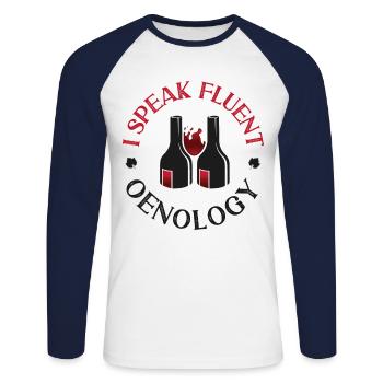 Sommelier Dégustation de vins i - T-shirt baseball manches longues Homme - blanc/marine - Devant - Nik (191cm)