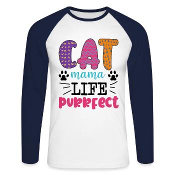 Katzen Mutter Miau Lustig Katzendame T-Shirt - Unisex Baseballshirt langarm - Weiß/Navy - Vorne - Nik (191cm)