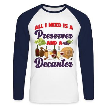 Dégustation de vin de sommelier - T-shirt baseball manches longues Homme - blanc/marine - Devant - Nik (191cm)