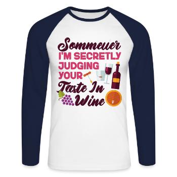 Sommelier Wine Drinking Tasting - Unisex Baseballshirt langarm - Weiß/Navy - Vorne - Nik (191cm)