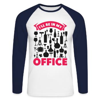 Dégustation de vin de sommelier - T-shirt baseball manches longues Homme - blanc/marine - Devant - Nik (191cm)