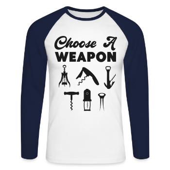 Dégustation de vin de sommelier - T-shirt baseball manches longues Homme - blanc/marine - Devant - Nik (191cm)