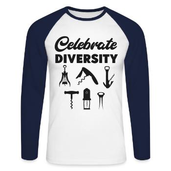 Dégustation de vin de sommelier - T-shirt baseball manches longues Homme - blanc/marine - Devant - Nik (191cm)