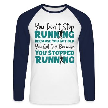 Running Runner Half Marathon - Unisex Long Sleeve Baseball T-Shirt - white/navy - Front - Nik (191cm)