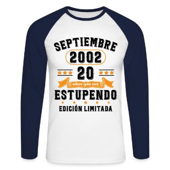 20 Ans Anniversaire Vintage Né(e) Septembre 2002 - T-shirt baseball manches longues Homme - blanc/marine - Devant - Nik (191cm)