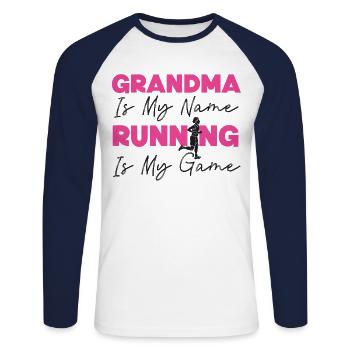 Running Runner Half Marathon - Unisex Long Sleeve Baseball T-Shirt - white/navy - Front - Nik (191cm)