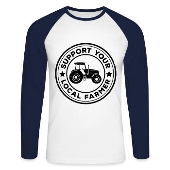 Support You Local Farmer Tractor Driving Farming A - Unisex Baseballshirt langarm - Weiß/Navy - Vorne - Nik (191cm)