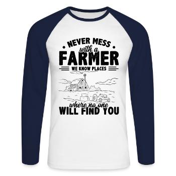 Never Mess With A Farmer We Know Places Tractor Dr - Unisex Baseballshirt langarm - Weiß/Navy - Vorne - Nik (191cm)