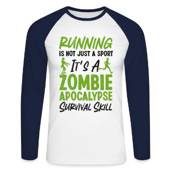 Running Runner Semi-Marathon - T-shirt baseball manches longues Homme - blanc/marine - Devant - Nik (191cm)