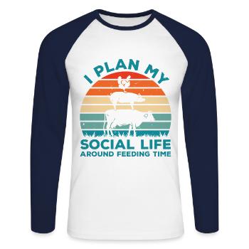 I Plan My Social Life Around Feeding Time Farm Ani - Unisex Baseballshirt langarm - Weiß/Navy - Vorne - Nik (191cm)
