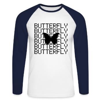 Papillon - T-shirt baseball manches longues Homme - blanc/marine - Devant - Nik (191cm)