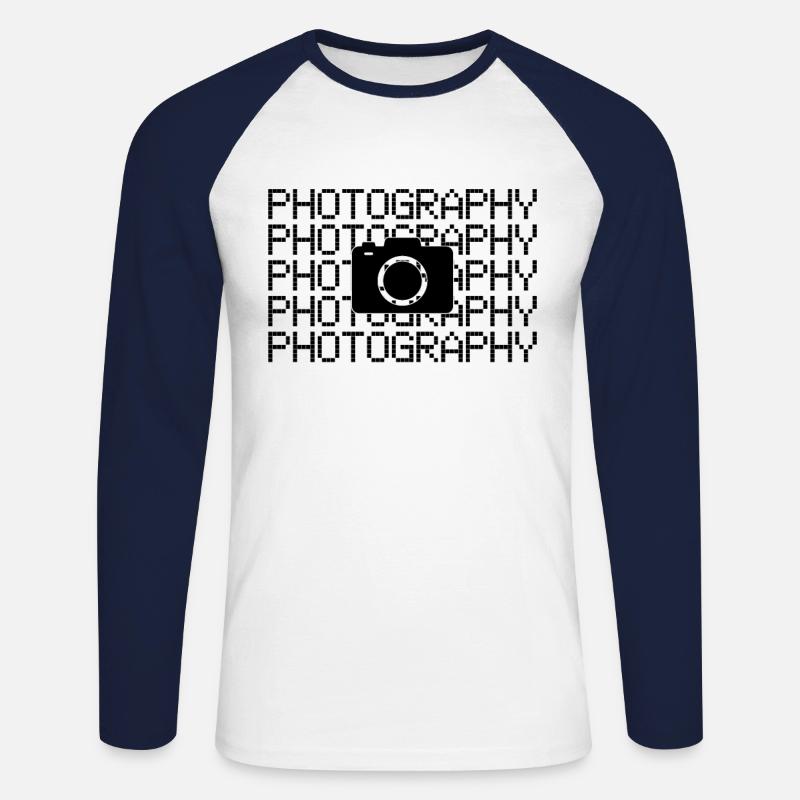 Fotografie - Unisex Baseballshirt langarm - Weiß/Navy