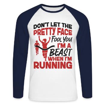 Running Runner Semi-Marathon Fille - T-shirt baseball manches longues Homme - blanc/marine - Devant - Nik (191cm)