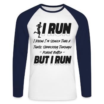 Running Runner Semi-Marathon I Run - T-shirt baseball manches longues Homme - blanc/marine - Devant - Nik (191cm)