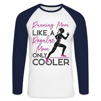 Running Runner Semi-Marathon Maman - T-shirt baseball manches longues Homme - blanc/marine - Devant - Nik (191cm)