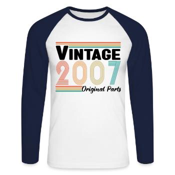 Vintage 2007 Original Parts Cadeau Anniversaire - T-shirt baseball manches longues Homme - blanc/marine - Devant - Nik (191cm)