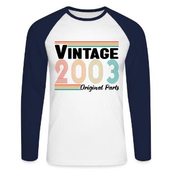 Vintage 2003 Original Parts Cadeau Anniversaire - T-shirt baseball manches longues Homme - blanc/marine - Devant - Nik (191cm)
