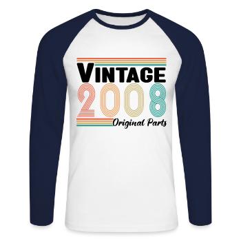 Vintage 2008 Original Parts Cadeau Anniversaire - T-shirt baseball manches longues Homme - blanc/marine - Devant - Nik (191cm)