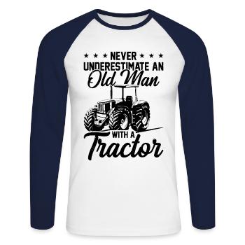Never Underestimate An Old Man With A Tractor Agri - Unisex Baseballshirt langarm - Weiß/Navy - Vorne - Nik (191cm)