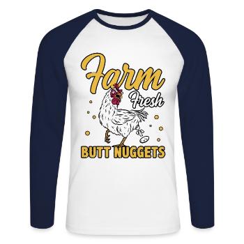 Farm Fresh Butt Nuggets Agriculteur Tractor Driver - Unisex Baseballshirt langarm - Weiß/Navy - Vorne - Nik (191cm)