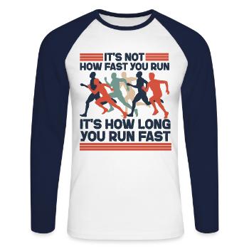 Running Runner Half Marathon It's - Unisex Baseballshirt langarm - Weiß/Navy - Vorne - Nik (191cm)