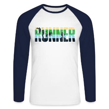 Running Runner Half Marathon Retro - Unisex Long Sleeve Baseball T-Shirt - white/navy - Front - Nik (191cm)
