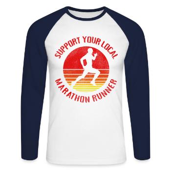 Running Runner Half Marathon Retro - Unisex Baseballshirt langarm - Weiß/Navy - Vorne - Nik (191cm)