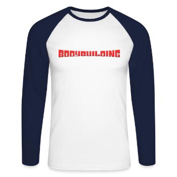 bodybuilding - Unisex Baseballshirt langarm - Weiß/Navy - Vorne - Nik (191cm)