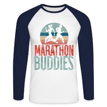 Running Runner Half Marathon - Unisex Baseballshirt langarm - Weiß/Navy - Vorne - Nik (191cm)