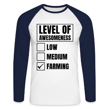 Level Of Awesomeness Low Medium Farmer Agriculture - Unisex Baseballshirt langarm - Weiß/Navy - Vorne - Nik (191cm)