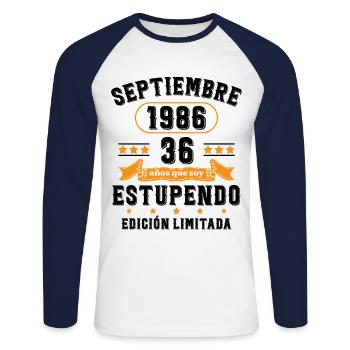 36 Ans Anniversaire Vintage Né(e) Septembre 1986 - T-shirt baseball manches longues Homme - blanc/marine - Devant - Nik (191cm)