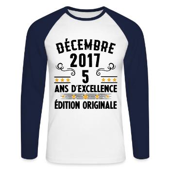 5 Ans Anniversaire Vintage Né(e) en Décembre 2017 - T-shirt baseball manches longues Homme - blanc/marine - Devant - Nik (191cm)