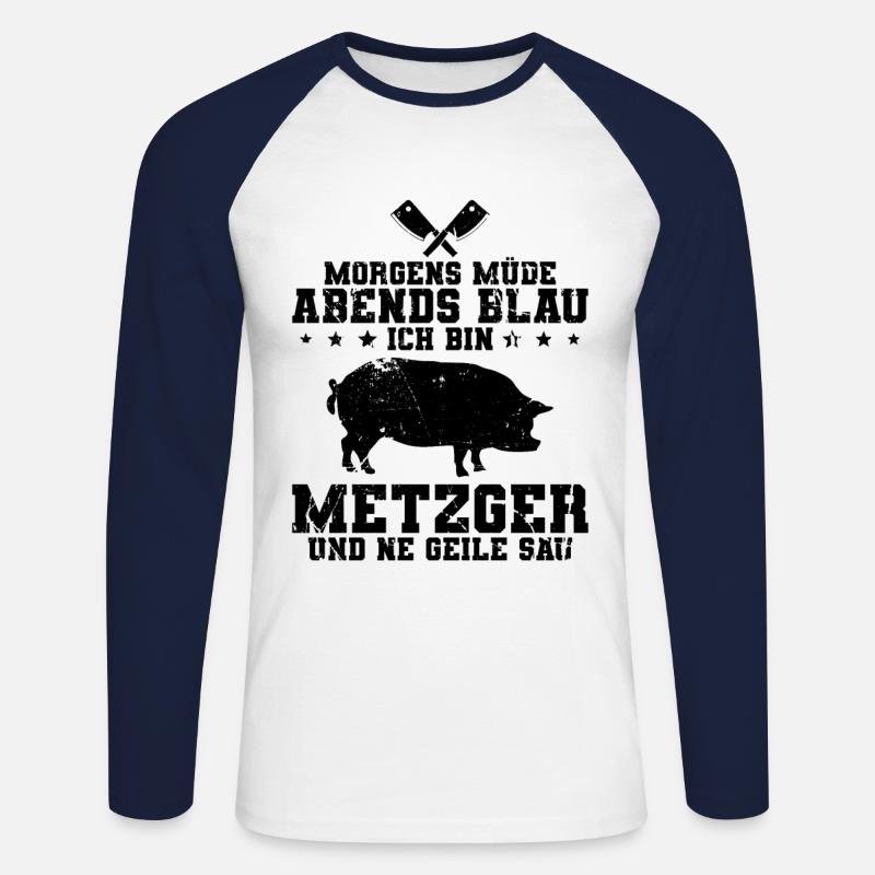 Fleischer Metzger - Unisex Baseballshirt langarm - Weiß/Navy