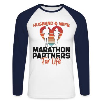 Running Runner Semi-Marathon - T-shirt baseball manches longues Homme - blanc/marine - Devant - Nik (191cm)