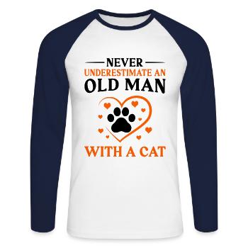 Never Underestimate An Old Man With A Cat Cat Love - Unisex Baseballshirt langarm - Weiß/Navy - Vorne - Nik (191cm)