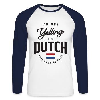 Je ne crie pas Je suis Dutch Funny Dutch Pride - T-shirt baseball manches longues Homme - blanc/marine - Devant - Nik (191cm)