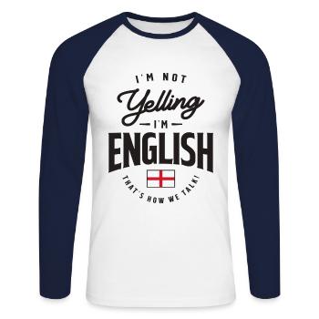 Je ne crie pas Je suis Anglais Drôle Anglais Fierté - T-shirt baseball manches longues Homme - blanc/marine - Devant - Nik (191cm)