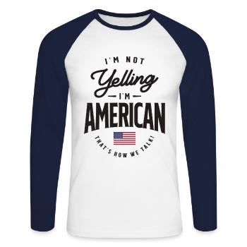 Je ne crie pas Je suis American Funny American Pride - T-shirt baseball manches longues Homme - blanc/marine - Devant - Nik (191cm)
