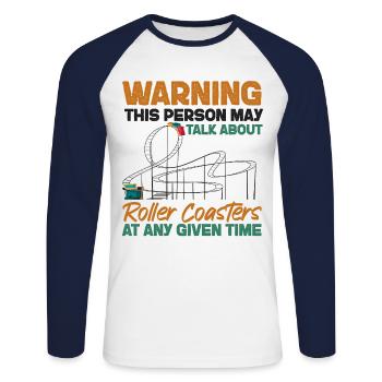 Roller Coaster Warning This Person - Unisex Long Sleeve Baseball T-Shirt - white/navy - Front - Nik (191cm)