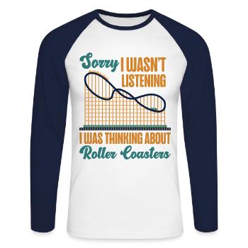 Roller Coaster Sorry I Wasn't - Unisex Baseballshirt langarm - Weiß/Navy - Vorne - Nik (191cm)