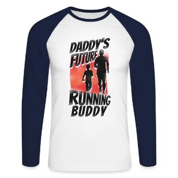 Coureur de course Semi-marathon Papa - T-shirt baseball manches longues Homme - blanc/marine - Devant - Nik (191cm)